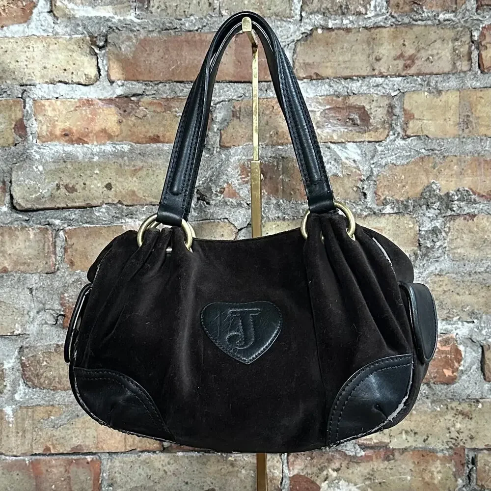 Vintage Y2K Juicy Couture Black Velour Shoulder Bag